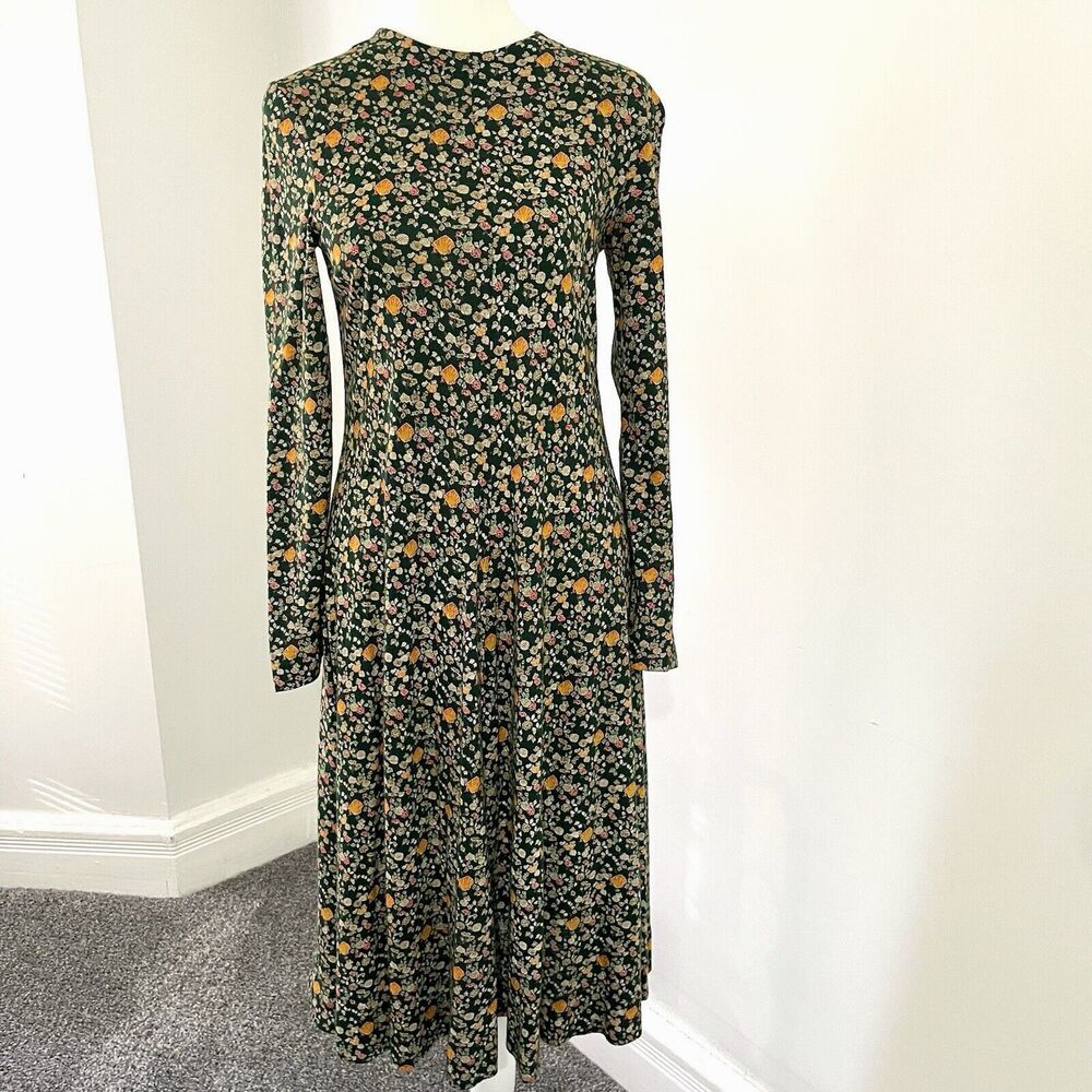 Diane Von Furstenberg Vintage Saks Fifth Avenue Knit Dress Size 8 Green Floral - Picture 2 of 16
